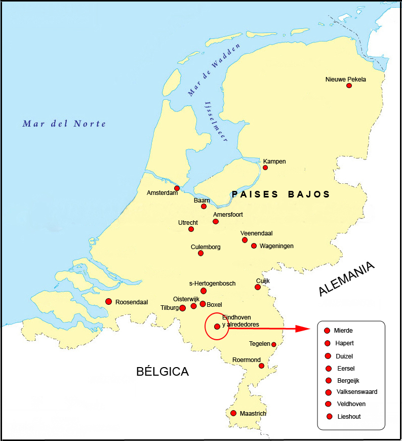 Mapa de las fábricas de cigarros en Holanda