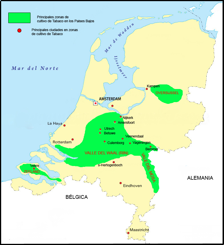 Mapa del cultivo de tabaco en Holanda